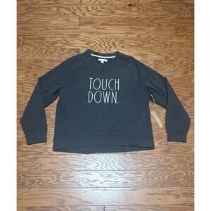 Rae Dunn Women's Gray Touch Down. Long Sleeve Football Crew Neck Sweatshirt Sz L